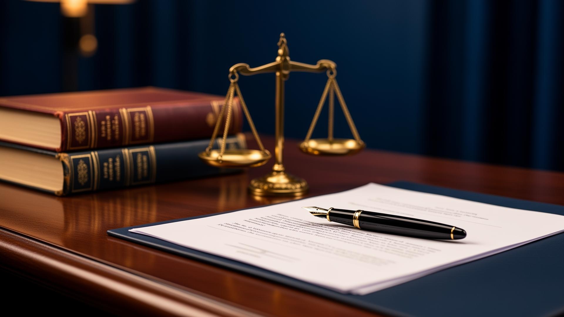 Scales of justice and law books on an advocate's desk